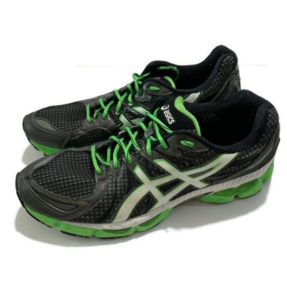 Mens Asics Green Black Trail Running Shoes T142T - Picture 6 of 8